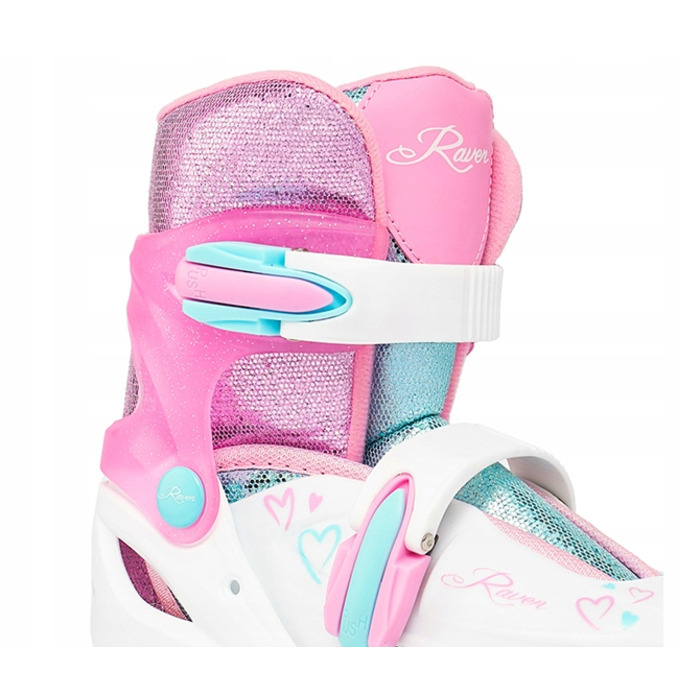 Регульовані ролики RAVEN Loret Glitter White/Mint/Pink (розмір 30-33) з LED-колесами