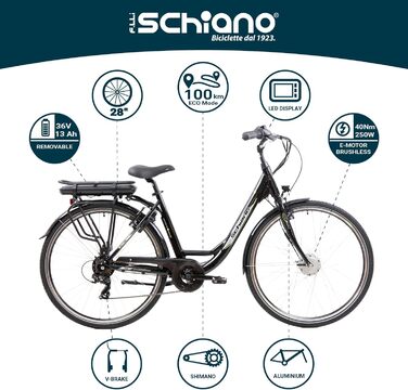 Електровелосипед F.lli Schiano E-Moon 28 дюймів, Pedelec, для чоловіків і жінок, до 25 км/год, з акумулятором 36V, мотором на багажнику та кошиком