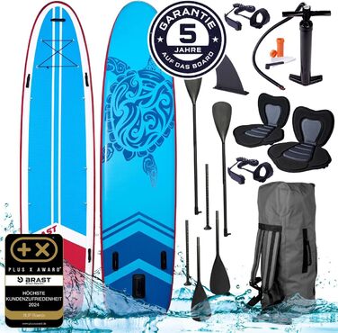 Надувна SUP-дошка BRAST Family 370x87x15 см, комплект XXL до 210 кг, з аксесуарами, 2 сидіння для каяка, 2 весла, насос, рюкзак