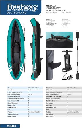 Надувний каяк Bestway Hydro-Force Ventura 280×86×40 см, комплект