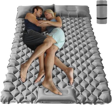 Каремат для сну ONTYZZ Outdoor: самонадувний килимок для кемпінгу з подушкою та насосом, антипрокольний, товстий, сірий (подвійний)