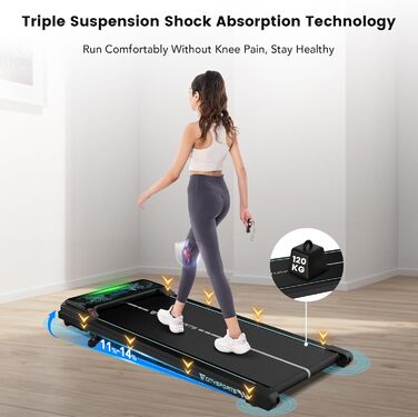 CITYSPORTS Біговий тренажер з регулюванням нахилу, WalkingPad з LED-дисплеєм та світловим ефектом, швидкість 1-6 км/год, для дому та офісу, з пультом керування, колір Green