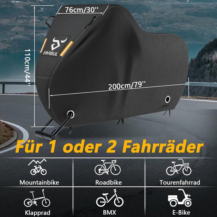 Чохол для велосипеда EVRBUL на 1-2 велосипеда, 210x110x76 см, водовідштовхуючий, з отвором для замка, 420D, захист від дощу, сонця та вітру, для гірського, шосе, електровелосипеда