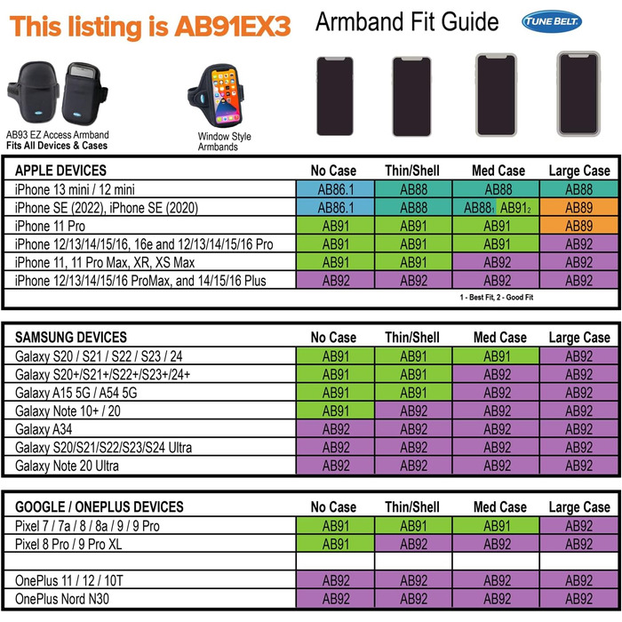 Браслет-тримач для телефону Tune Belt AB91 (iPhone 16/15/14/13/12, 11-16 Pro, 16e, Galaxy S24/S23) - Чорний