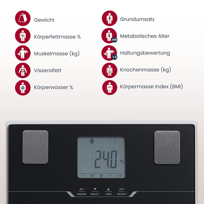 Ваги-аналізер Tanita BC-401 з Bluetooth, аналіз складу тіла, фітнес-додаток, визначення метаболічного віку, чорні, 3 роки гарантії