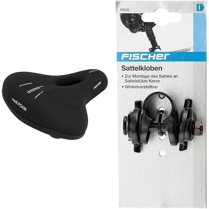 Сідло FISCHER Memory Foam з піною пам'яті | Зняття тиску завдяки піні | Для трекінгу та MTB (City, комплект з підсідельним штирем, чорний)