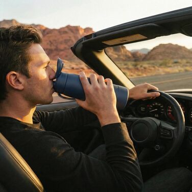 Спортивна пляшка для води Fjbottle з нержавіючої сталі 750 мл, синя — з кнопкою відкриття, силіконовим дном та щіткою для чищення