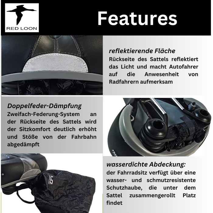 Сідло для велосипеда чоловіче, гелеве - Red Loon Globetrotter - для Citybike, комфортне, з водонепроникною кришкою, 245x225мм