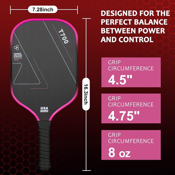 Ракетка для піклболу з вуглецевого волокна, 16 мм Shark Power Polymer-сердечник, гарячий прес, чорна