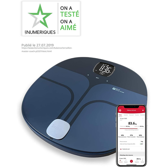 Розумна вага Terraillon Master Coach, підключення до смартфона/планшета, до 8 користувачів, до 180 кг, антрацит/чорна