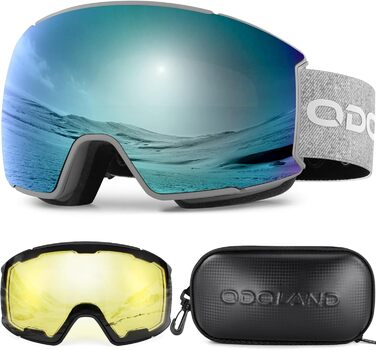 Одоланд Скі-маска для сноуборду та лиж для жінок та чоловіків з 2 змінними лінзами та чохлом, антизапітніння, захист від УФ-випромінювання, сумісна з шоломом, для дівчат та жінок, чоловіків для сноуборду та лиж (Королівський синій (VLT 15%))