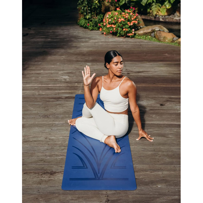 Еко-йога-мат Yoga Design Lab Infinity Diamond Align Navy 5 мм, нековзкий, з ременем для перенесення