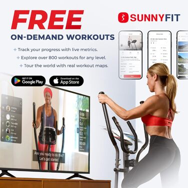 Еліптичний тренажер Sunny Health & Fitness Performance, 8 рівнів навантаження, компактний, з пульсометром та додатком SunnyFit (SF-E320033)