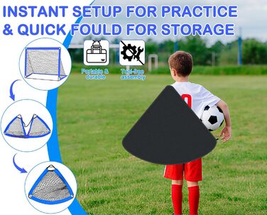 Набір для гри у футбол для дітей 2 шт: Pop-Up ворота для футболу з драбиною для розвитку спритності - тренувальний набір включає м'яч розміру 3, 8 фігурок, насос та сумка - ворота для гри в приміщенні/на вулиці 120см*90см - комплект з двох штук