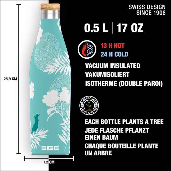 Термос-бутилка SIGG Meridian 0,5 л Sumatra Birds, нержавійка, бамбукова кришка, ізольована, без BPA, герметична