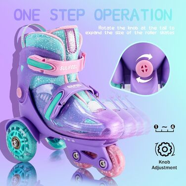 Ролики дитячі SULIFEEL регульовані, світлові, для дівчаток та хлопчиків, баланс, для початківців, розмір S (29-32 EU) та XS (25-28 EU)