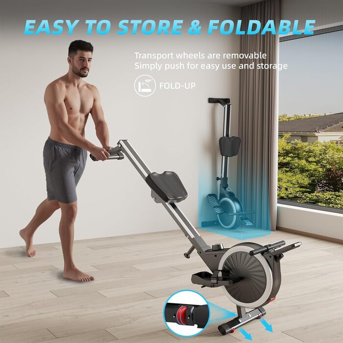 Гребний тренажер Dskeuzeew для дому, складний, 16 рівнів опору, магнітний, до 160 кг, Slide-Rails