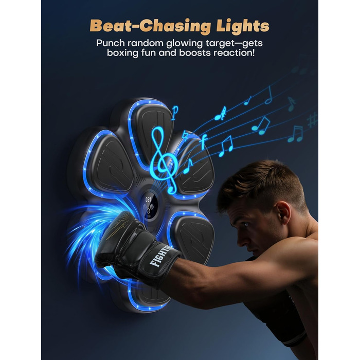 Музична боксерська машина BESSERITE з підсвіткою та рукавичками, для дорослих та підлітків