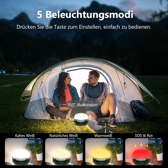 LED кемпінговий ліхтар на акумуляторі 8400mAh, RGB, 5 режимів, регулювання яскравості, вологостійкий, з магнітом, для туризму, надзвичайних ситуацій