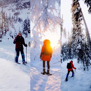 Снігоступи KinZon 3-в-1: легкі, міцні, з трекінговими палками та сумкою, підйом на п'яті, для походів, зелені, 63.5 см (для ваги 54-86 кг)