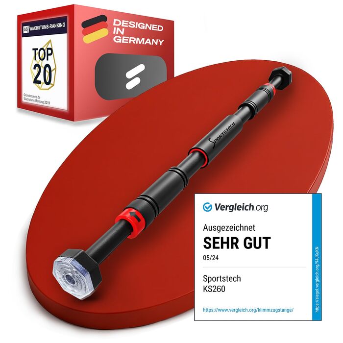 Турнік для дверей Sportstech KS260/270, до 200 кг, без свердління, регульований, для дому, калістеніка