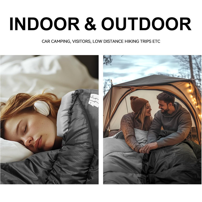 Спальний мішок для дорослих на холодно, водонепроникний, легкий, чорний (1,8 кг) - для кемпінгу, походів, відпочинку на природі та дому