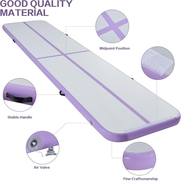Надувна гімнастична мата LSLIFE для дому: 3м, 4м, 5м, 6м, товщина 10см, з електричним насосом. Підходить для гімнастики, йоги, акробатики, тренувань дітей.