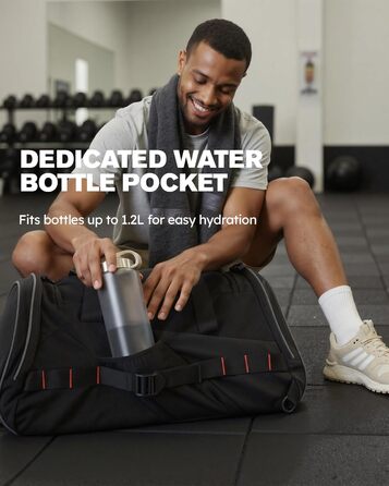 Спортивна сумка Tolaccea з відділенням для взуття та мокрого одягу, 47L, чорна. Ідеальна для фітнесу, тренувань, басейну та подорожей