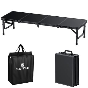 Складний кемпінговий стіл FUNYKICH 116x40x26 см, чорний - алюмінієвий, MDF стільниця, з сумкою для перенесення, для пікніка, пляжу, балкону