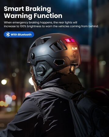 Розумний велосипедний шолом ILM з LED-підсвіткою, візором та сенсором гальмування для жінок і чоловіків