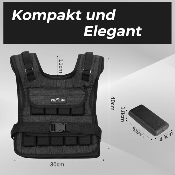 Вага для тренувань DH FitLife, регульована, 10/20 кг, чорна | Вага для бігу та силових тренувань, для жінок та чоловіків