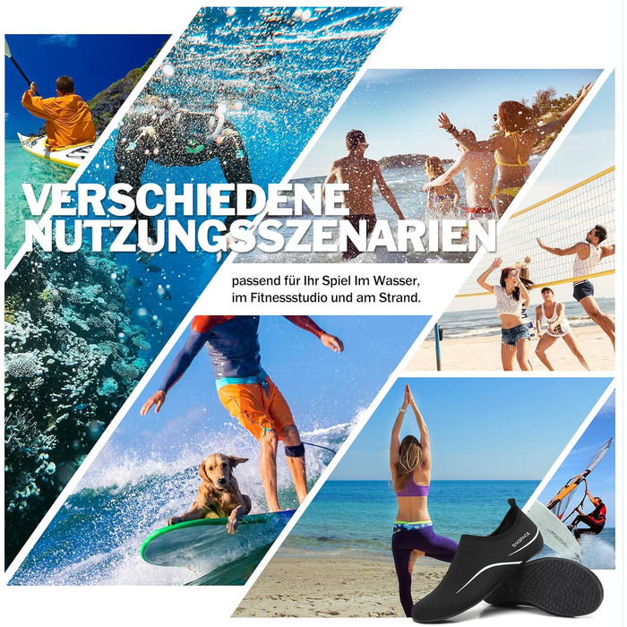 Чоловічі та жіночі аквашузи Sixspace для плавання, серфінгу, йоги та відпочинку на пляжі. Швидко сохнуть, дихаючі, чорні (розмір EU 37)