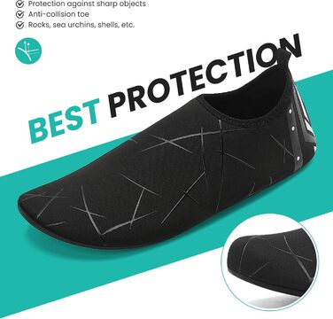 Чоботи для плавання та водних видів спорту: чоловічі та жіночі, швидковисихаючі, з антиковзким покриттям, легкі, для пляжу, басейну та серфінгу (34 EU, 857 Чорний)