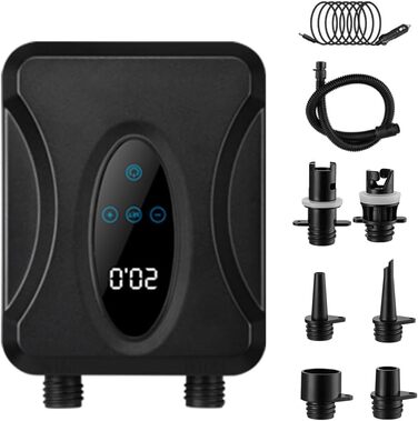 Насос SUP JoyFan: електричний, 12V, для надувних човнів та матраців, високий тиск 20PSI, швидке надування/здування, автоматичне вимкнення, чорний, модель Dual