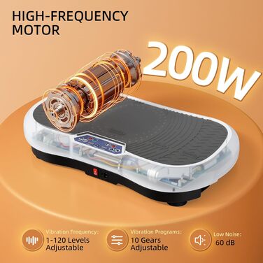 Вібраційна платформа TLGREEN з надтихим мотором, 120 рівнів + 10 програм тренувань, з пультом дистанційного керування, тренувальні гумки, для тренувань всього тіла, схуднення, L-59x34x13cm, чорний