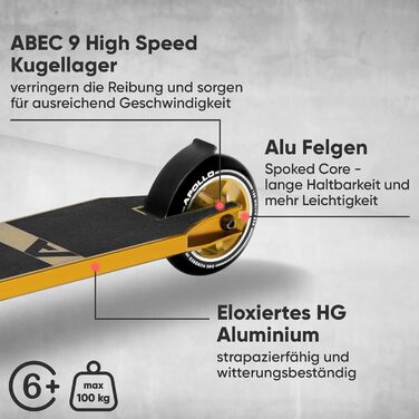 Трюковий самокат Apollo Star Pro, алюмінієвий, ABEC 9, 100 мм, для дітей і дорослих