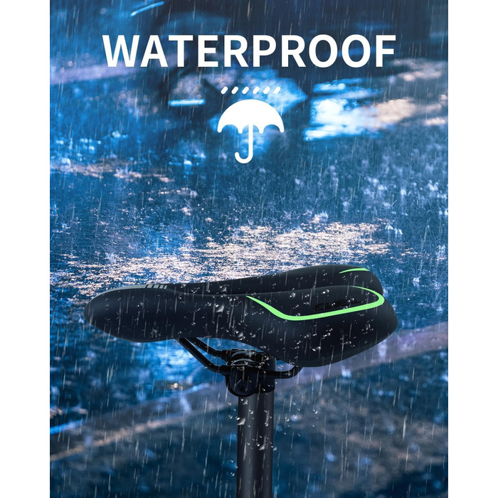 Велосипедне сідло MSDADA Gel MTB: комфортне, ергономічне, водонепроникне для гірського велосипеда, BMX, шосе, міського велосипеда (чорний/зелений)