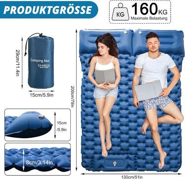 Килимок для кемпінгу Cieex Isomatte двомісний, самонадувний, легкий, водонепроникний з насосом та подушками