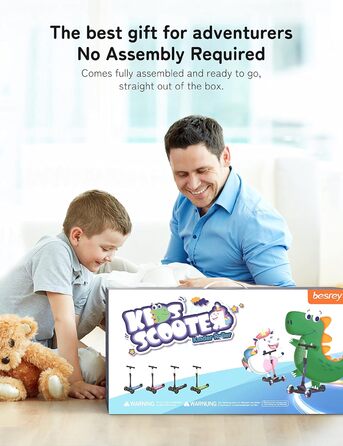 Дитячий самокат Besrey з великими колесами, світлодіодними ліхтарями та регульованою висотою, для дітей 3-8 років (Рожевий, Єдиноріг)