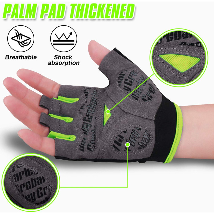 Велосипедні рукавички Grebarey для гірського велосипеда, чоловічі та жіночі, з антиковзаючою поверхнею та амортизацією, розмір S, зелені
