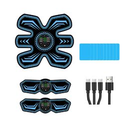 EMS тренажер для пресу, тренажер для м'язів тіла, 8 режимів та 15 інтенсивностей, 10 шт. запасних гідрогелів (блакитні)