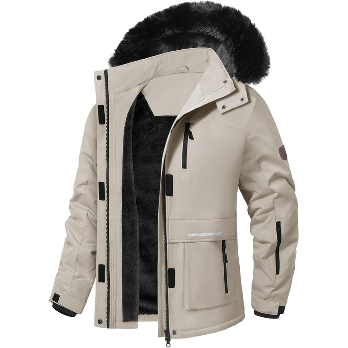 Водонепроникна зимова куртка Voqeen для жінок. Тепла флісова снігозахисна куртка для катання на лижах, вітронепроникна, дихаюча, з капюшоном. Розмір M, колір персиковий.