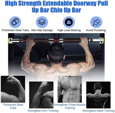 Турнік для дверей Klimmzugstange | Регульована висота 80-130 см | Макс. вантажопідйомність 150 кг | Чорний та червоний | Для силових тренувань