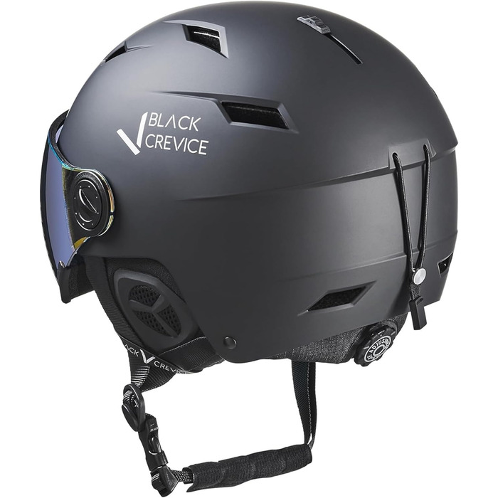 Шолом гірськолижний BLACK CREVICE Kirchberg з візором та вентиляційними отворами, чорний/сріблястий, розмір M (54-57 см)