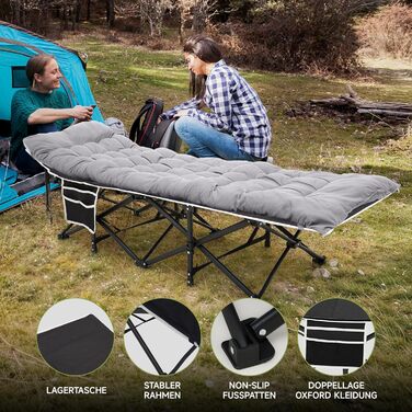 Ліжко-розкладачка Warmiehomy XXL з матрацом для дорослих, гостьове ліжко, широке, міцне, для кемпінгу, відпочинку, офісу, саду, сіре, з матрацом