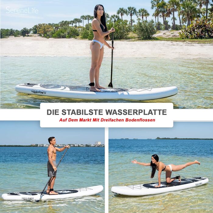 Надувна SUP-дошка SereneLife з повним комплектом аксесуарів: весло, насос, антиковзке покриття, рюкзак для перенесення, для дітей та дорослих, чорна та сіра