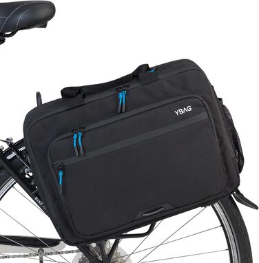 YBAG Commuter – екологічна велосипедна сумка для ноутбука, офісна сумка на багажник з 4 відділеннями, внутрішніми кишенями, сіткою для пляшки, дощовим захистом і світловідбивачами