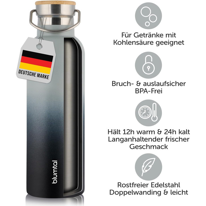 Термосфляка Blumtal 1л з нержавіючої сталі, подвійні стінки, ізоляція, без BPA, зелений колір