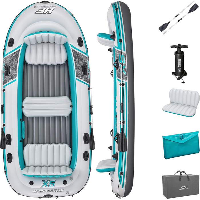 Надувний човен Bestway Hydro-Force Adventure Elite X5, 5-місний, з насосом, веслами, сидіннями, сумкою для речей та чохлом