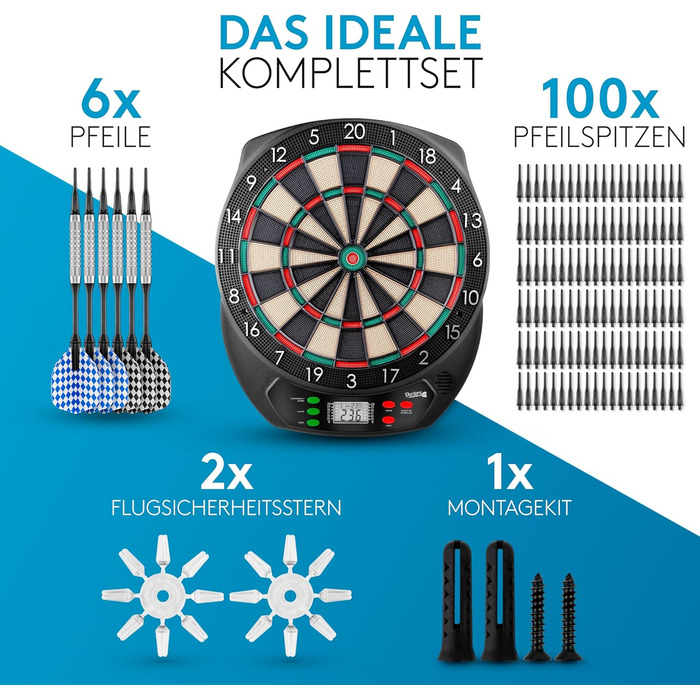 Електронний дартс DartPro DAS ORIGINAL - Професійна кидкова мішень з 6 дротиками, бездротова, 65 варіантів ігор, Double IN/Double OUT